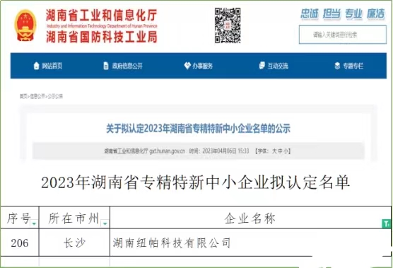喜訊|紐帕科技獲評(píng)湖南省專(zhuān)精特新中小企業(yè)！